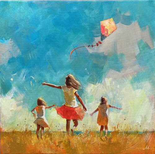 Carefree childhood. Dreams fly. by Mariia Kotiuzhynska, Painting for Sale on Singulart