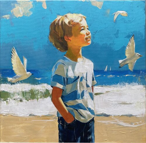 Carefree childhood. The noise of the sea. by Mariia Kotiuzhynska, Painting for Sale on Singulart