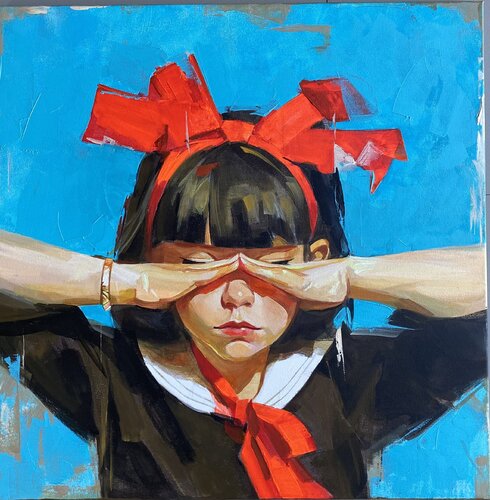 Carefree childhood. Hide and Seek. par Mariia Kotiuzhynska, Peinture en vente sur Singulart