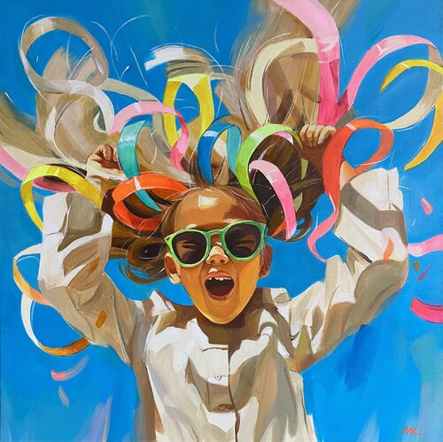 Fireworks - Painting of a Child’s Joy par Mariia Kotiuzhynska, Peinture en vente sur Singulart