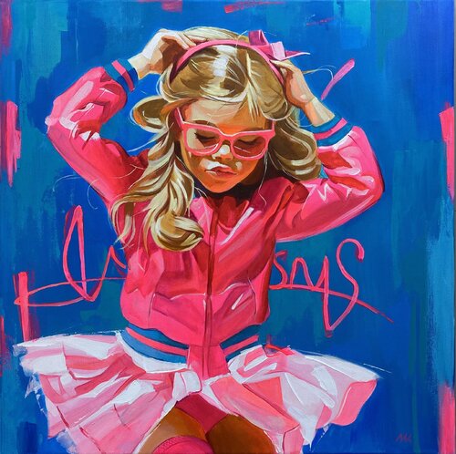 Marshmallow Baby – Girl Portrait Art,  Pop Art Style par Mariia Kotiuzhynska, Peinture en vente sur Singulart