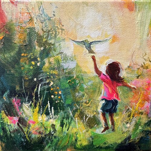 Carefree childhood: Let It Fly von Mariia Kotiuzhynska, Malerei kaufen auf Singulart