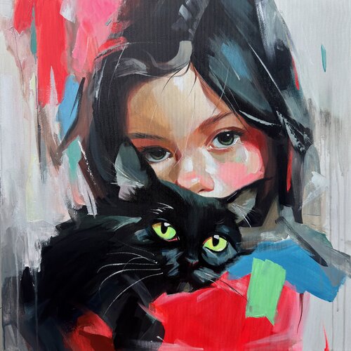 All You Need Is a Cat by Mariia Kotiuzhynska, Painting for Sale on Singulart