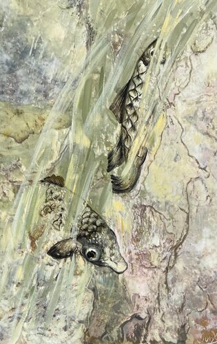 Mountain Waterfall van Gulshat Sobgaida, Schilderij te koop op Singulart