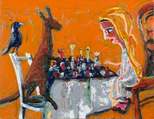 Study for Alice in a game of kangaroo chess de Philippe Le Miere, Pintura a la venta en Singulart