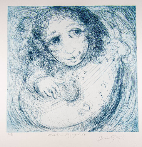 Musician Playing Lute (Blue)  by David Boyd, Print for Sale on Singulart