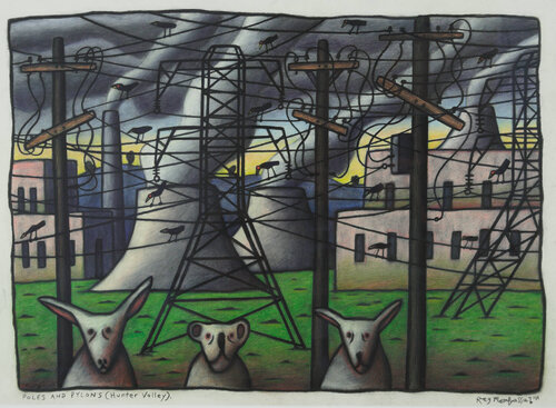 Poles and Pylons (Hunter Valley) par Chris O'Doherty, Œuvre sur papier en vente sur Singulart