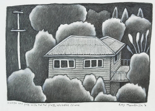 House and Pole with Toi Toi Grass, Waiheke Island di Chris O'Doherty, Opera su carta in vendita su Singulart