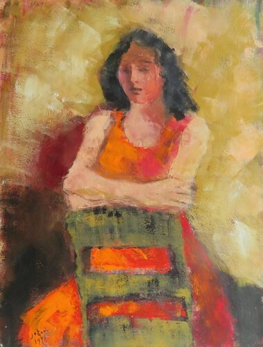 Seating red dress #2 by José van Gool, 회화 for Sale on Singulart