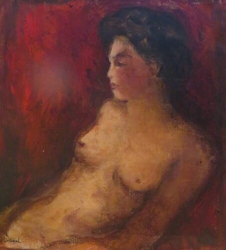 Nude burgundy background de José van Gool, Pintura a la venta en Singulart