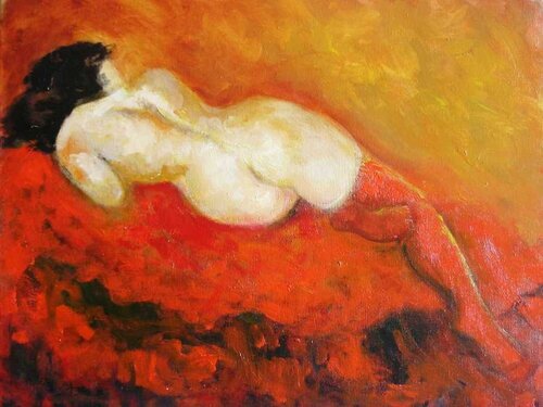 Nude with red stockings von José van Gool, Malerei kaufen auf Singulart
