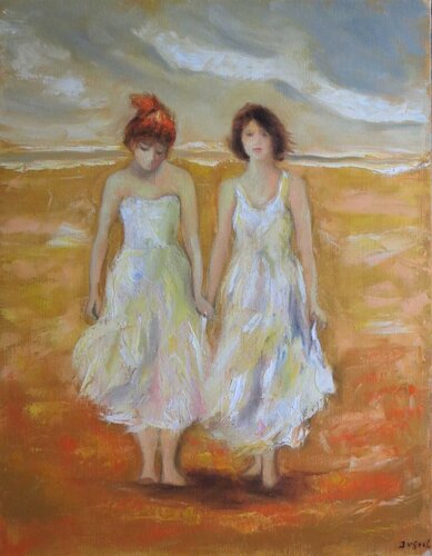 Two Friends on the Beach van José van Gool, Schilderij te koop op Singulart