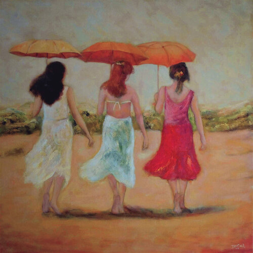 Parasols à la plage van José van Gool, Schilderij te koop op Singulart