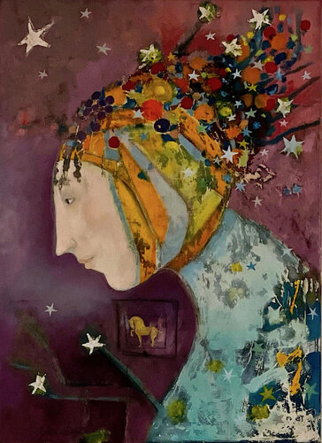 The Muse and the Golden Horse by Orlando Agudelo-Botero, 회화 for Sale on Singulart