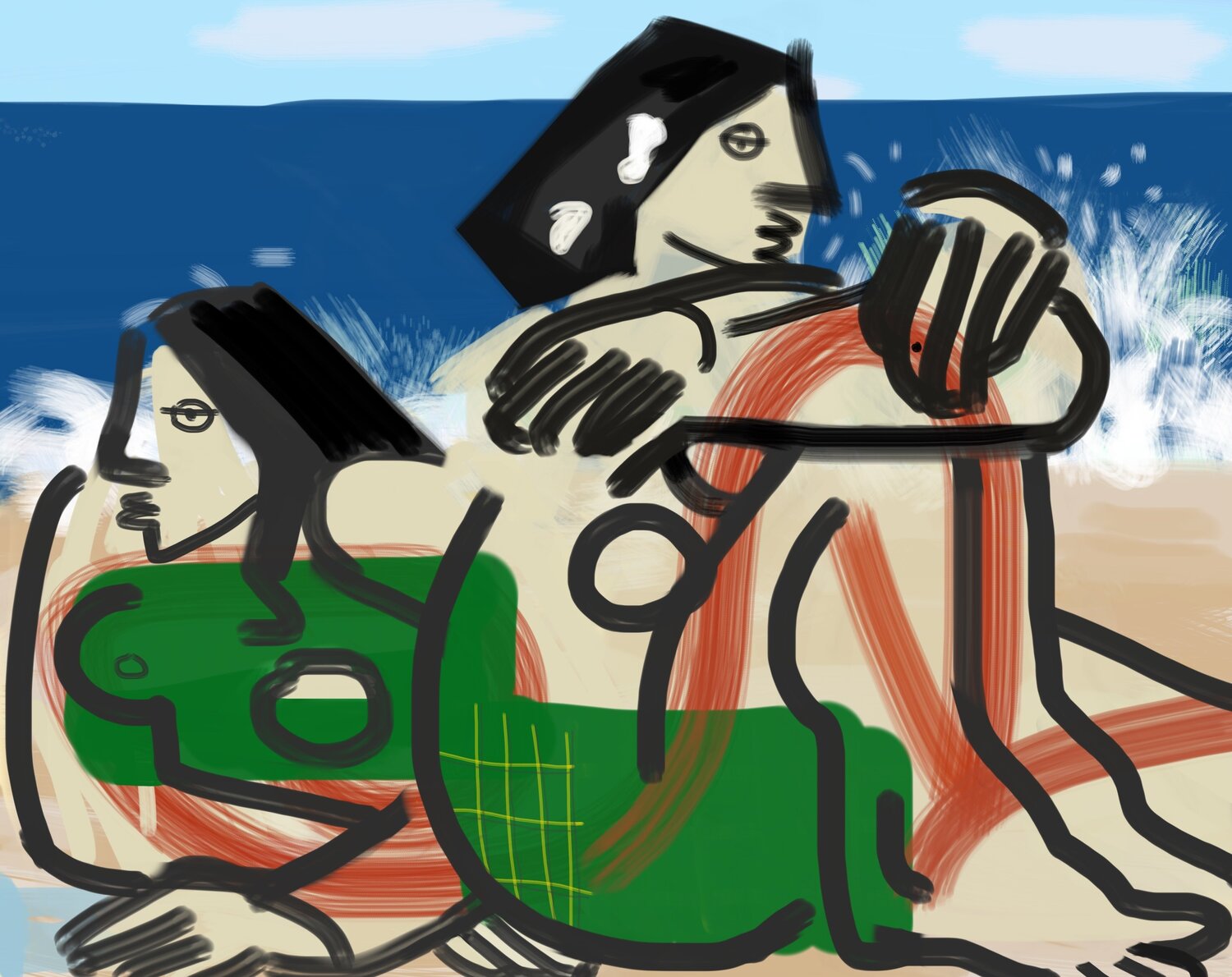 French Girls In A Green Bathing Suit by Sherry Pollack Walker (2019