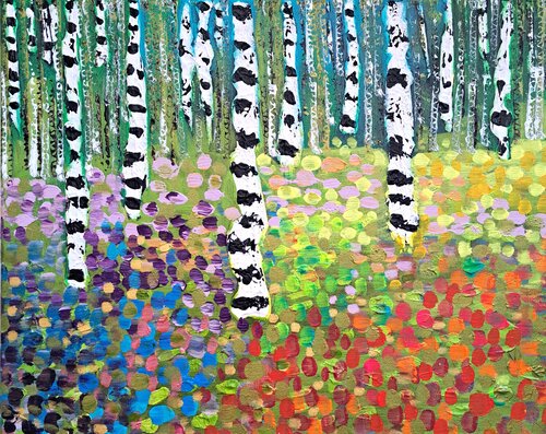 MAGIC BIRCH FOREST van Valda Marina Kalous, Schilderij te koop op Singulart