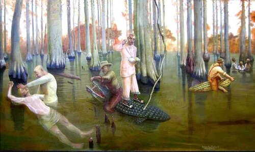 Swampwater Baptism (Pink version) par Henryk Fantazos, Peinture en vente sur Singulart