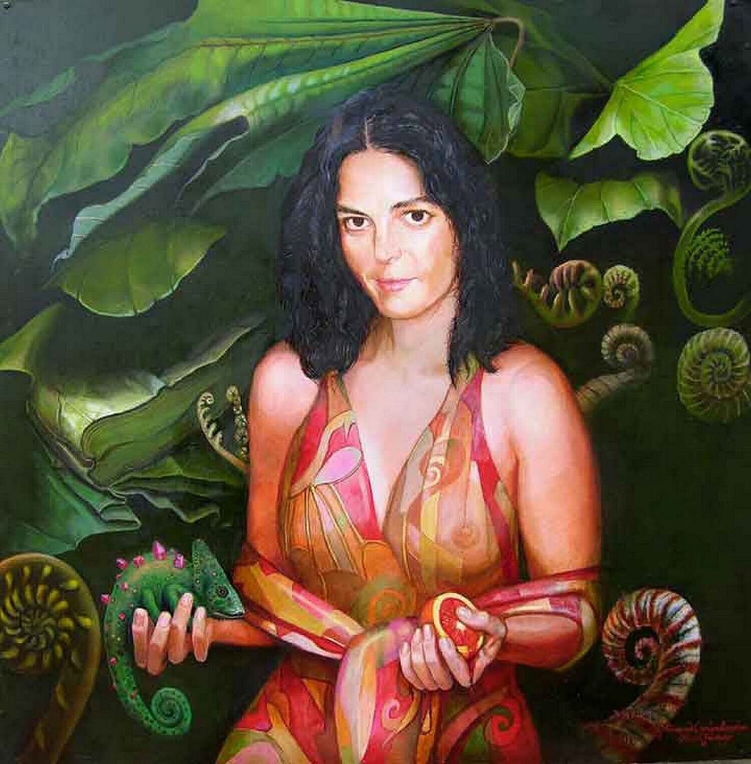 Alicia and Corundum Chameleon Henryk Fantazos Originalgemälde zu verkaufen