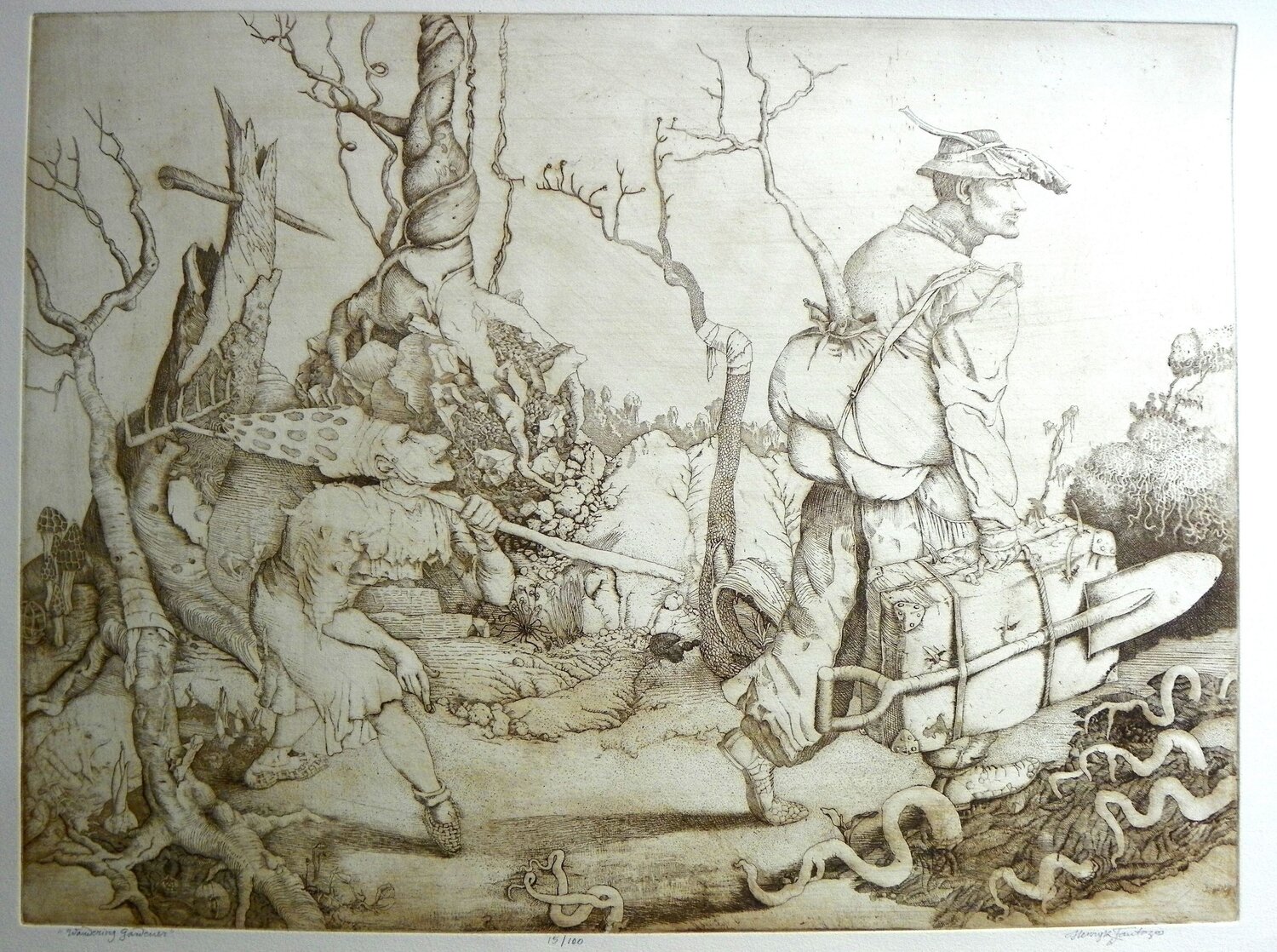 Wandering Gardener (Sepia version) Henryk Fantazos Druck zu verkaufen