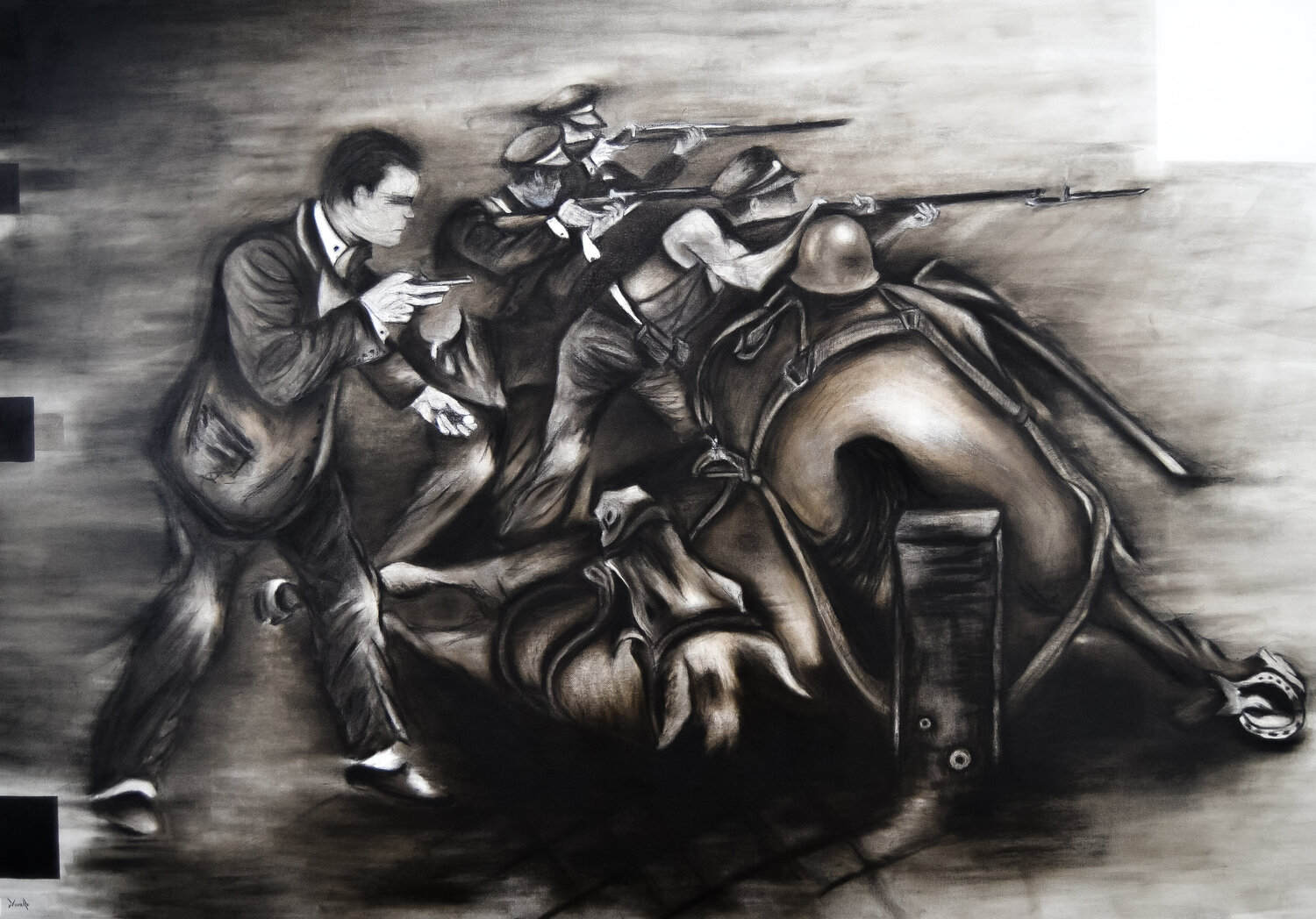 Barricada de Caballos Muertos Davaro David Pintura original en venta