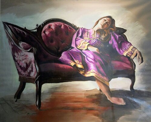 Girl on the Chippendale Couch van Harry McCormick, Werk op papier te koop op Singulart