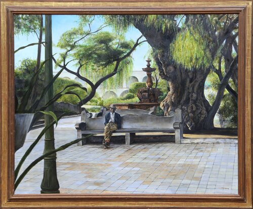 Man on a Park Bench van Harry McCormick, Schilderij te koop op Singulart