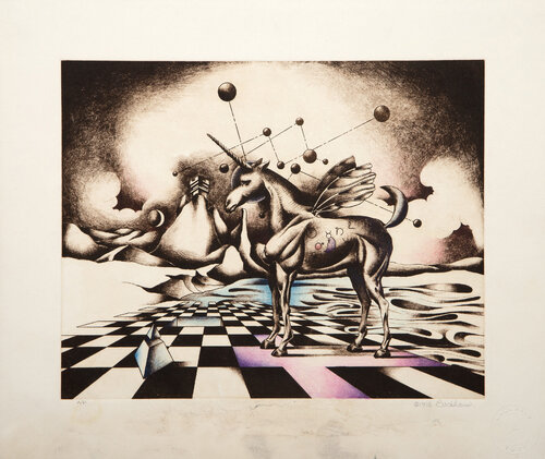 Unicorn in Field van Douglas C. Backhaus, Afdruk te koop op Singulart