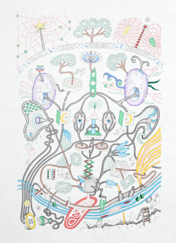 Mr. Space Head Lands in The Woods von Kevin Varner, Werk auf Papier kaufen auf Singulart