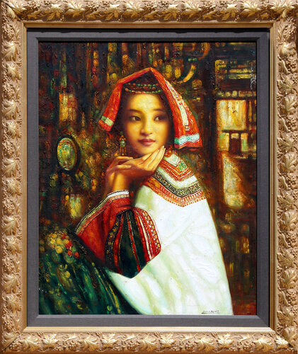 Portrait of a Girl in Traditional Garb di Di Li Feng, Pittura in vendita su Singulart