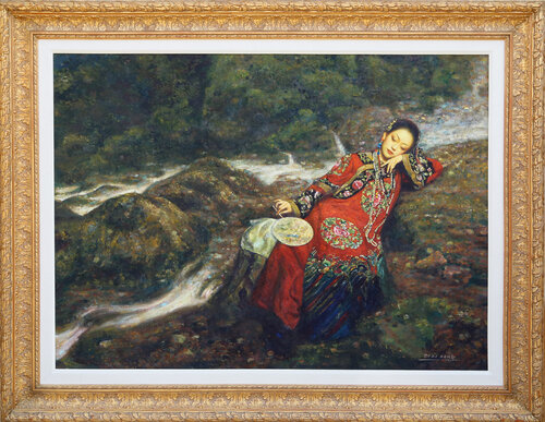 Girl with Fan van Di Li Feng, Schilderij te koop op Singulart