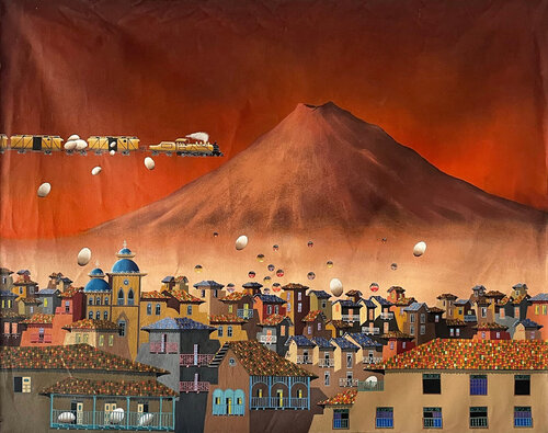 Pueblo cerca del volcán par Gonzalo Endara Crow, Peinture en vente sur Singulart