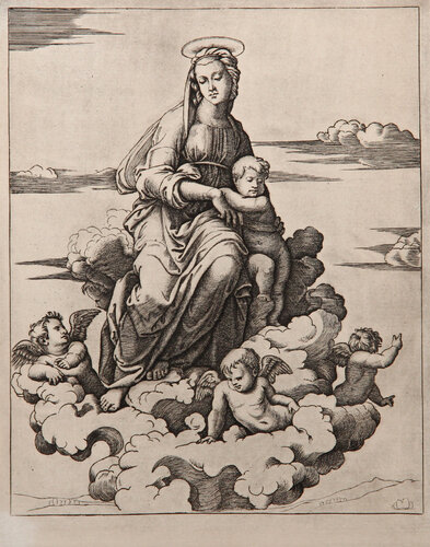 La Vierge assise sur les Nues II von Marcantonio Raimondi, Druck kaufen auf Singulart
