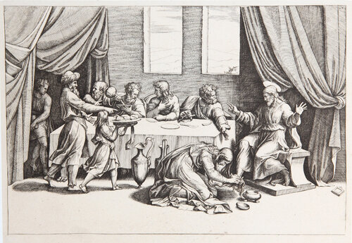 Jesus Christ a table chez Simon le pharisien van Marcantonio Raimondi, Afdruk te koop op Singulart