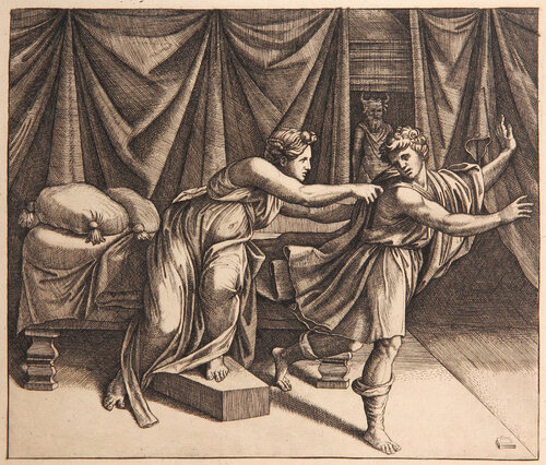 Joseph et la femme de Putiphar van Marcantonio Raimondi, Afdruk te koop op Singulart