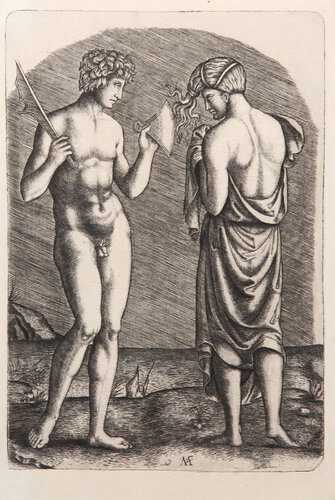l'Homme montrant une hache a une femme van Marcantonio Raimondi, Afdruk te koop op Singulart