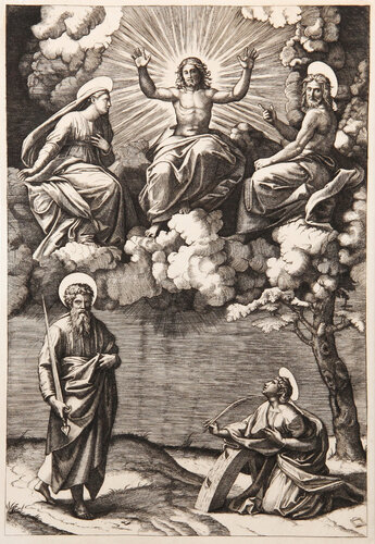 La piece dite des cinq Saints by Marcantonio Raimondi, Print for Sale on Singulart