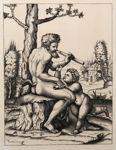 Faune accompagne d'un enfant van Marcantonio Raimondi, Afdruk te koop op Singulart