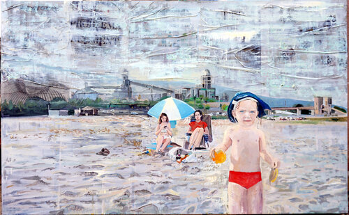 Familia en la playa IV di sergi ramirez, Pittura in vendita su Singulart