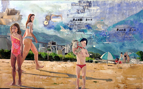 Familia en la playa V di sergi ramirez, Pittura in vendita su Singulart