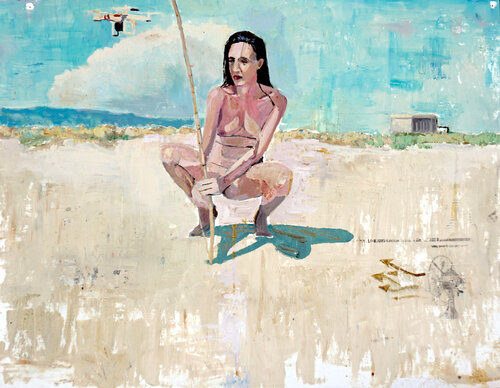 dona nua a la platja i altres esdeveniments extraordinaris IV di sergi ramirez, Pittura in vendita su Singulart