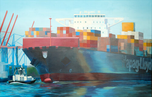 Callao Express mit Schlepper van Angela Schubert, Schilderij te koop op Singulart
