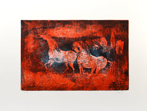 Horses in Red and Blue von Lê Bá Đảng, Druck kaufen auf Singulart