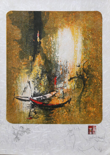 Red Boats on Orange von Lê Bá Đảng, Druck kaufen auf Singulart