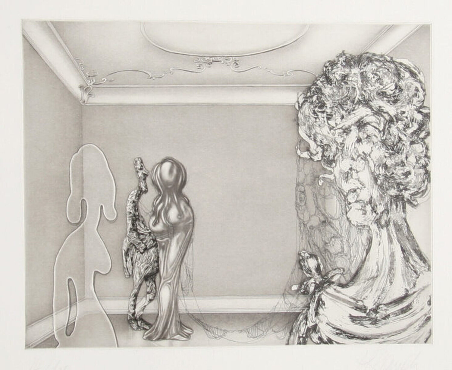 Four Ladies in A Windowless Room Hans Rauch Stampa in vendita