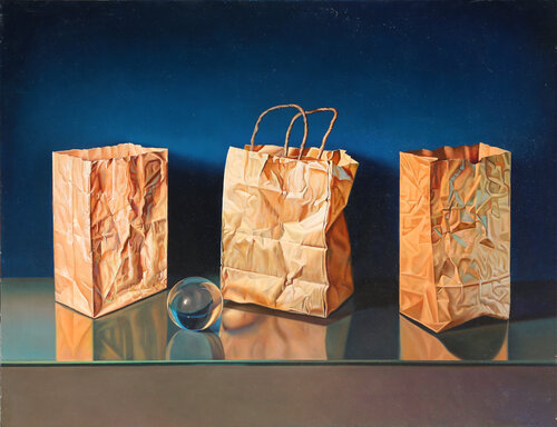 Tres Bolsas y Esfera de cristal von Gustavo Schmidt, Malerei kaufen auf Singulart