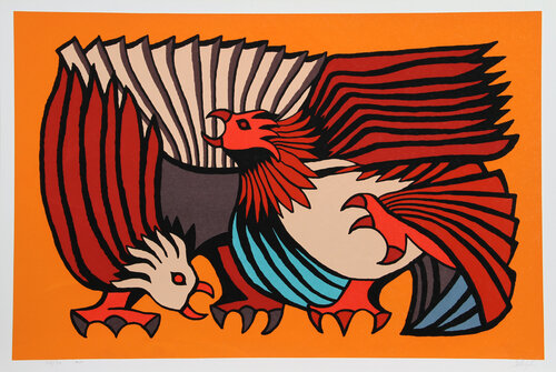 Orange Fighting Cocks de Victor Delfin, Impresión a la venta en Singulart