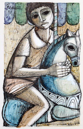 Boy on Carousel by Lucio Ranucci, 종이 for Sale on Singulart