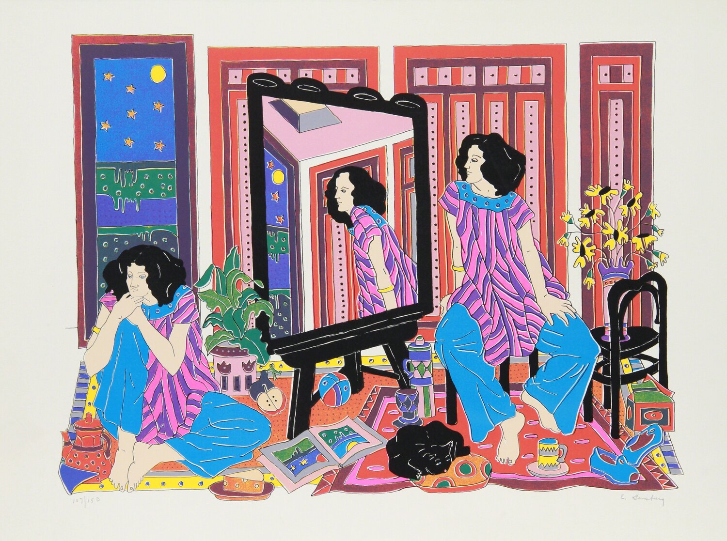 Starry Night with Two Women Estelle Ginsburg Druck zu verkaufen