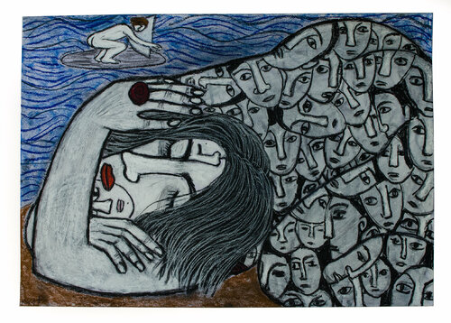 Vatansız (Heimatlos), Urheberrecht Katharina Kretschmer, Verkauf als gesamten Toprak Ana Zyklus van Katharina Kretschmer, Tekening te koop op Singulart