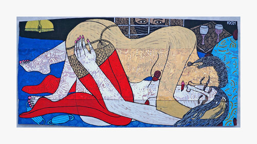 Love in Corona times , 2021, Mischtechnik auf Pappe und Papier, Urheberrecht Katharina Kretschmer by Katharina Kretschmer, Painting for Sale on Singulart